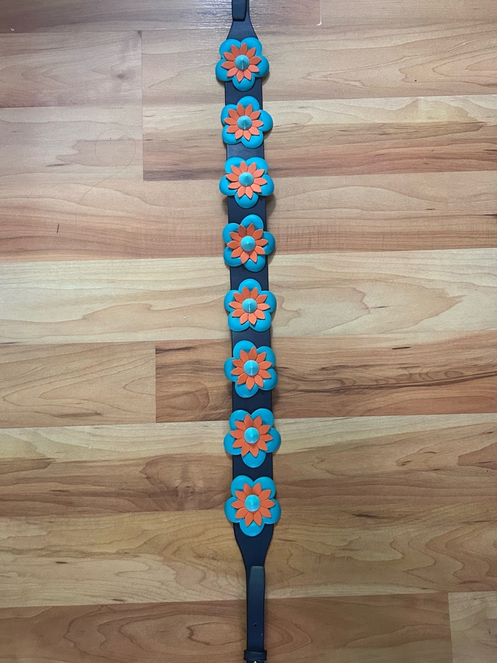 Blue and Orange Floral Leather Belt - crossbody scrap Women Accessories